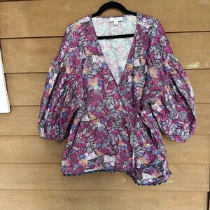 Kika Vargas Target purple jungle wrap blouse with balloon sleeves size 2X